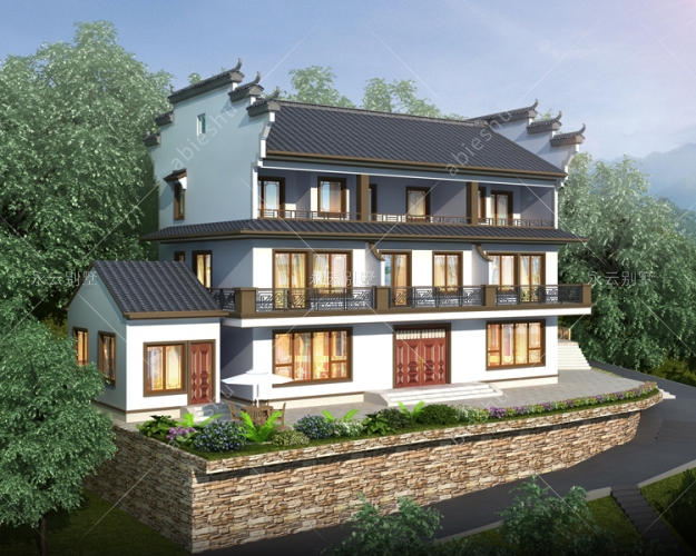 【实地设计】南昌月亮湾三兄弟合建徽派中式房屋效果欣赏